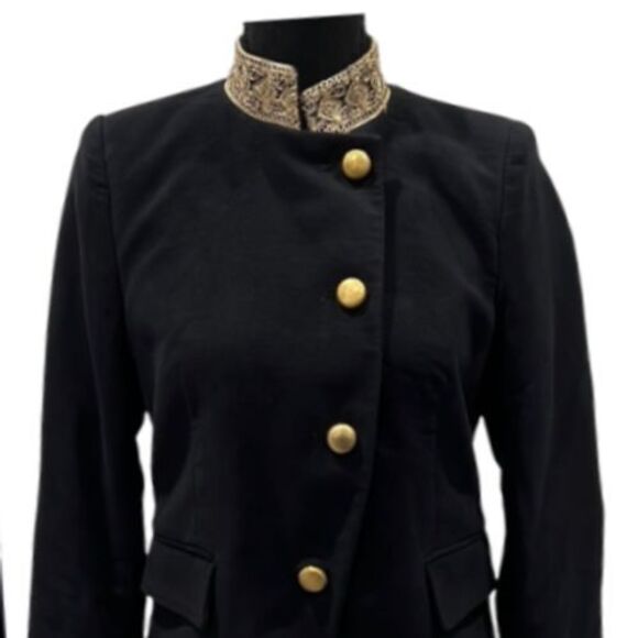 Zara EUC Vintage Velvet Jacket Gold‎ Trim Military Style Button Down Black XL - Picture 1 of 10